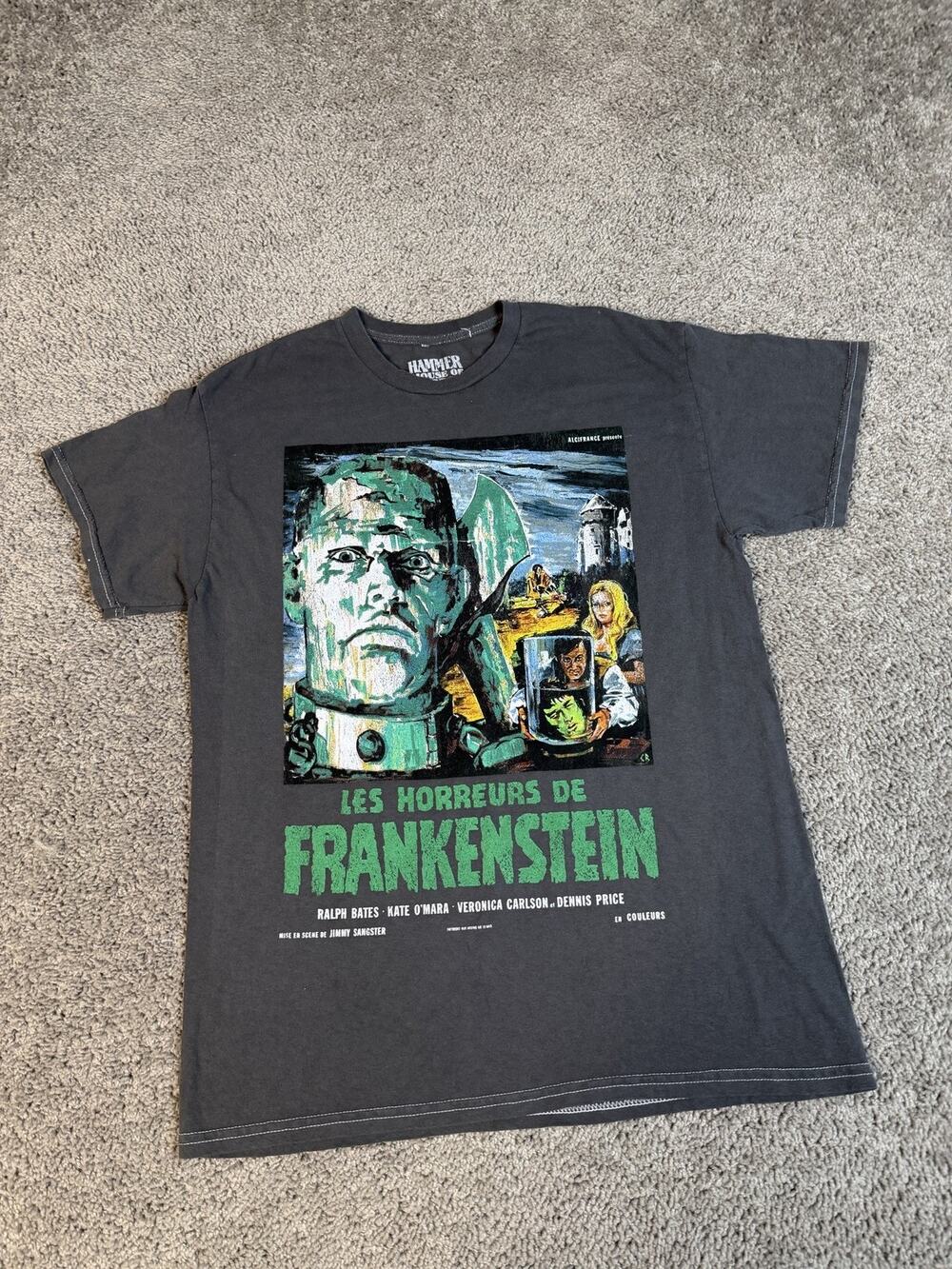 Frankenstein Hammer House Of Horror Shirt Mens S/M Gray Graphic Crew Neck Cotton